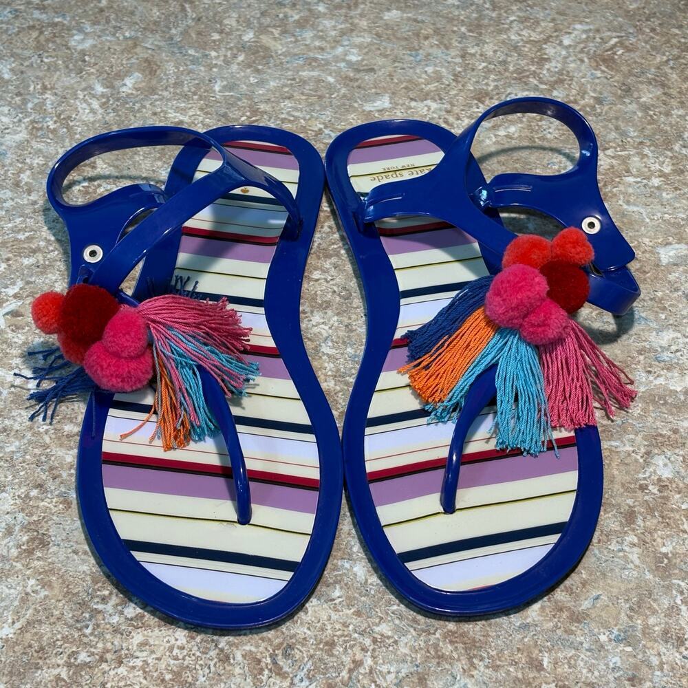 Kate Spade Yellowstone Jelly Pom Pom Tassel Colorful Bright Fun Flats Sandals 10 - Picture 9 of 12